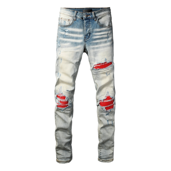 Amr Red Patch Ripped Jeans
